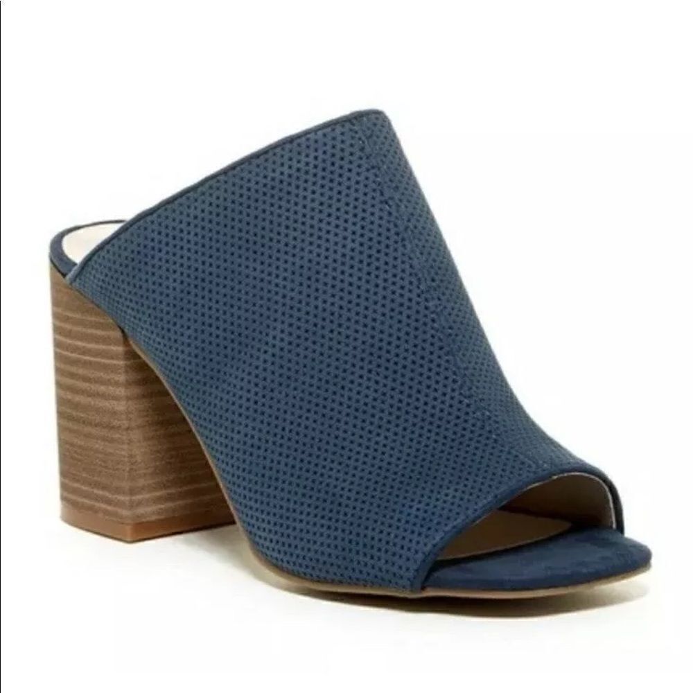 Kenneth Cole Reaction Blue Suede Block Heel Mules Size 9